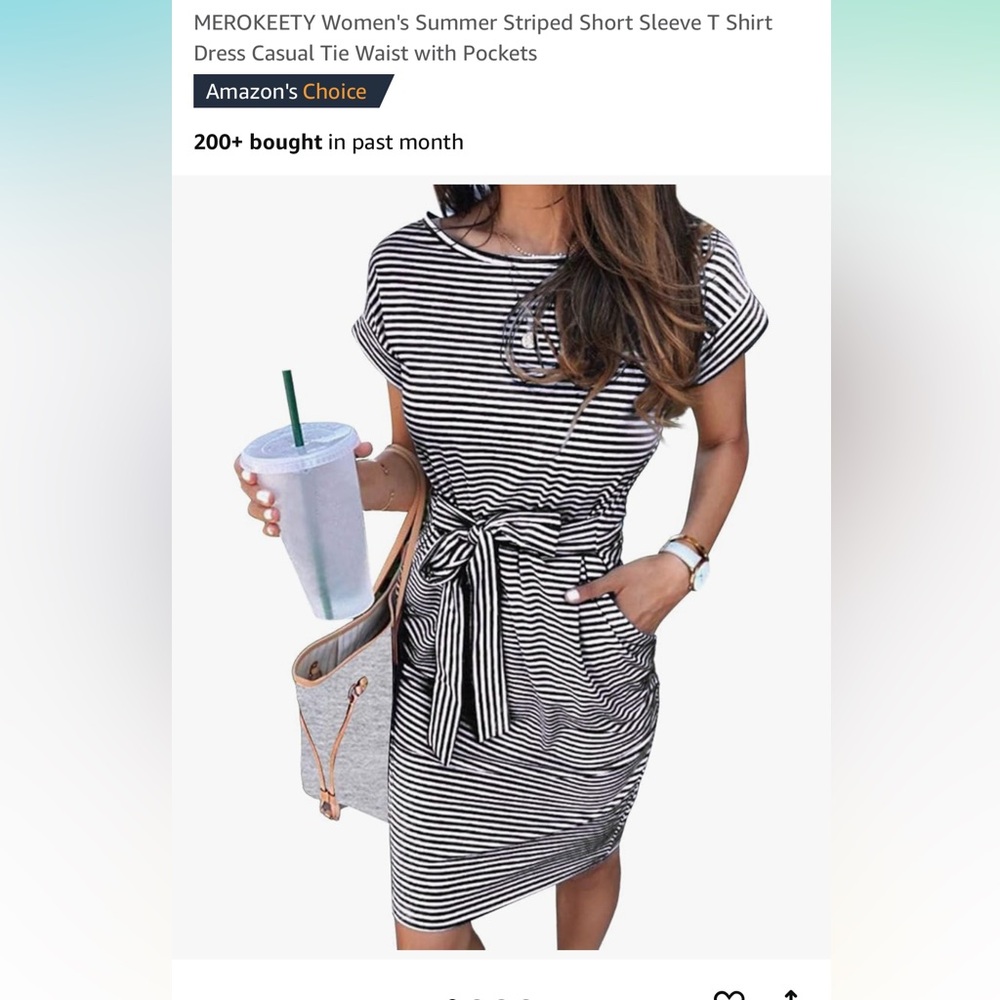 Amazon Women's Black and White Striped Casual Dress size small